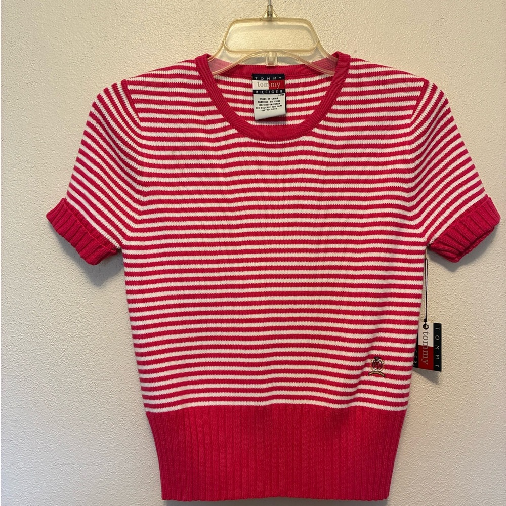 NWT Tommy Hilfiger Pink and White Striped Sweater